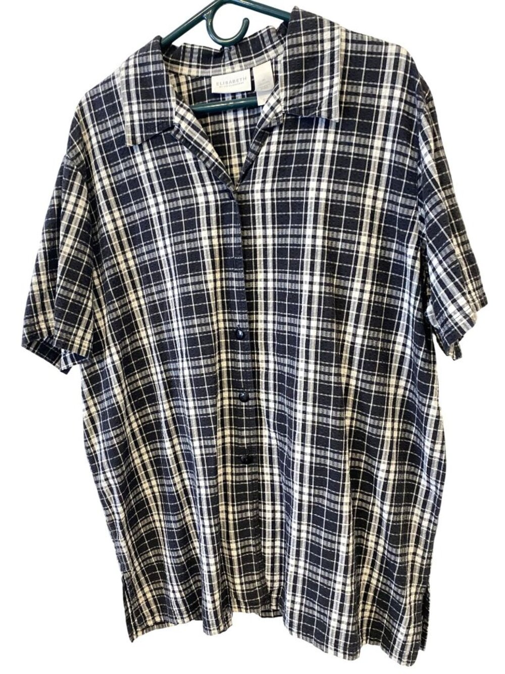 Elisabeth Liz Claiborne Womens 20 Plaid Seersucker Cotton Tunic Shirt Y2K